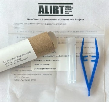 forcepts, vial with preservative and mailing tube for sample collection